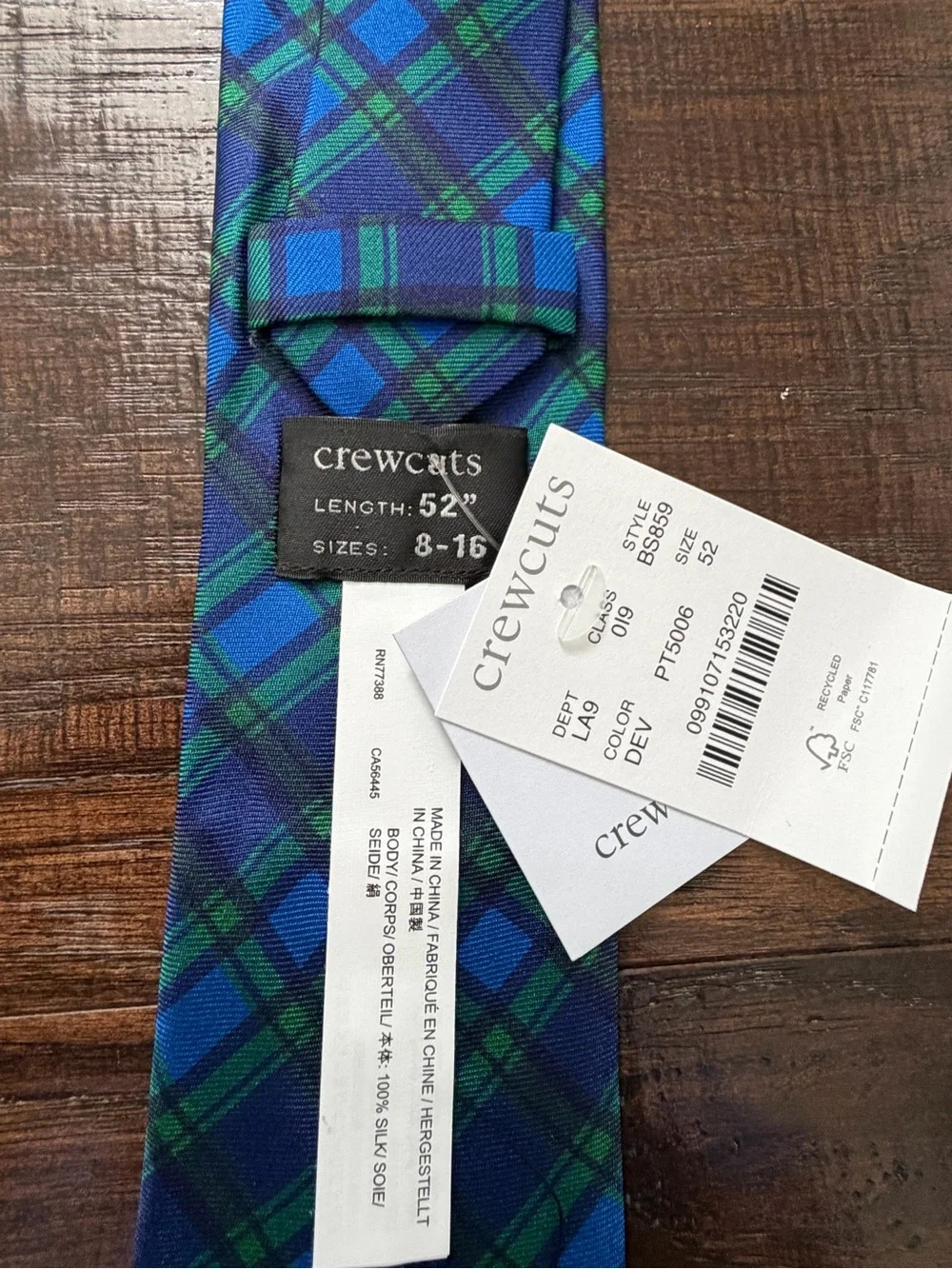 Crewcuts Blue and Green Plaid Tie